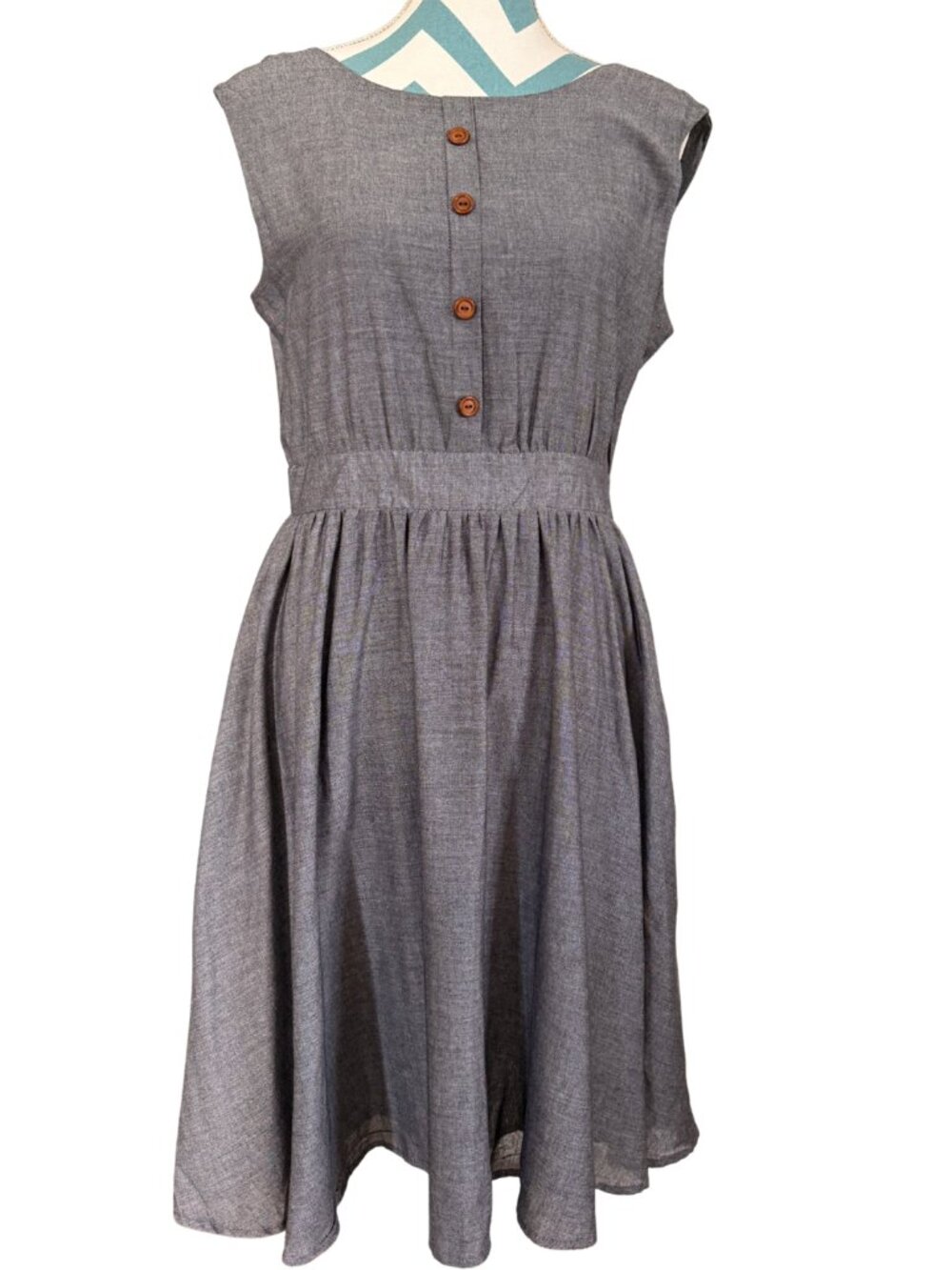 The Apricity Grey | Chambray Cut-Out A-Line Dress